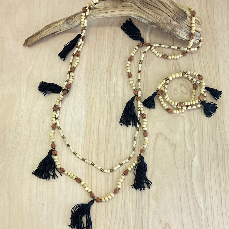 Lilo Layered Wooden Tassel Necklace