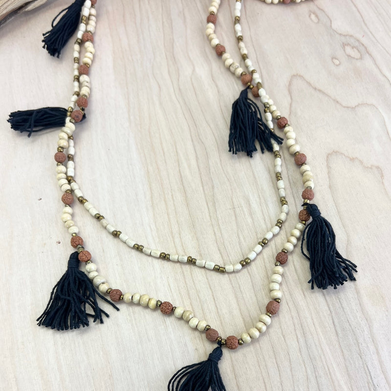 Lilo Layered Wooden Tassel Necklace