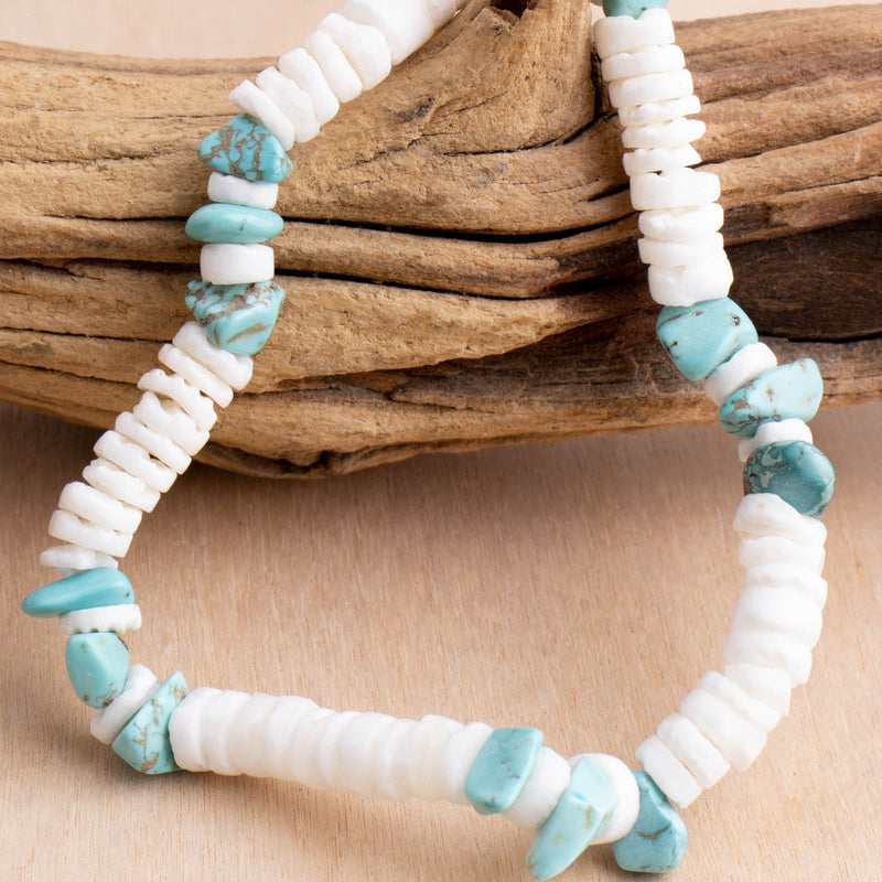 Kona Puka Shell Turquoise Stretch Bracelet