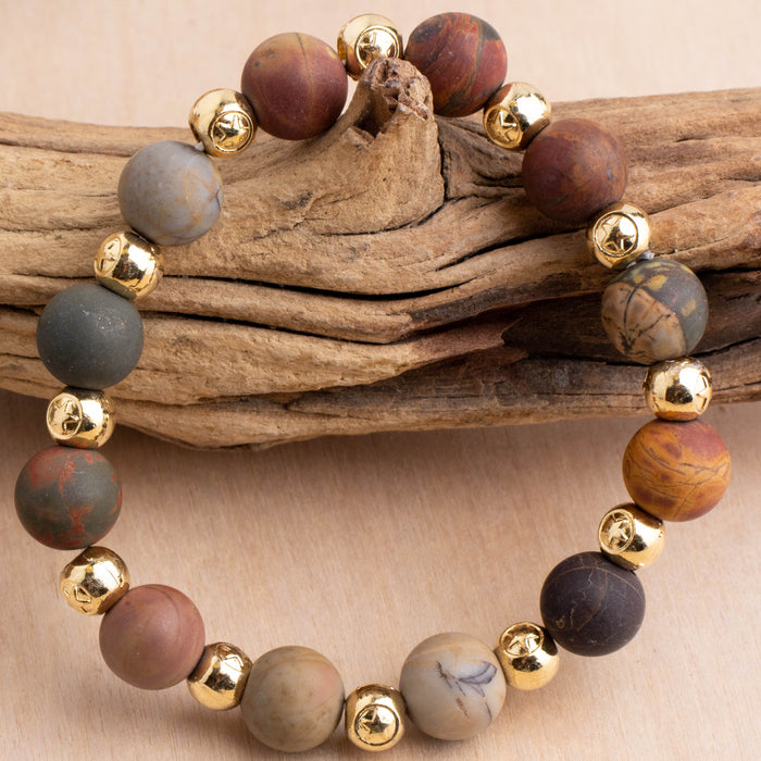 Stackable Stone Gold Bead Stretch Bracelet