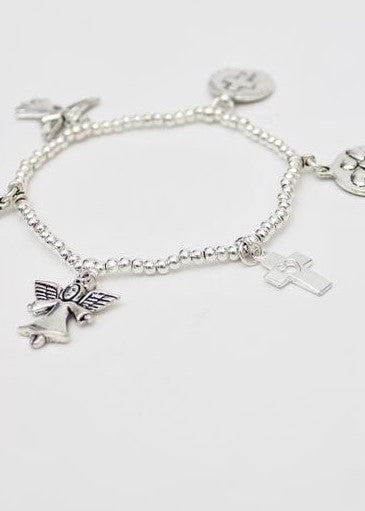 Angels & Crosses Charm Alloy Stretch Bracelet