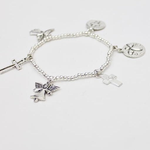 Angels & Crosses Charm Alloy Stretch Bracelet