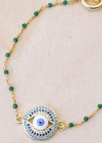 18K Toggle Evil Eye Emerald Stone Bracelet