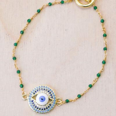 18K Toggle Evil Eye Emerald Stone Bracelet