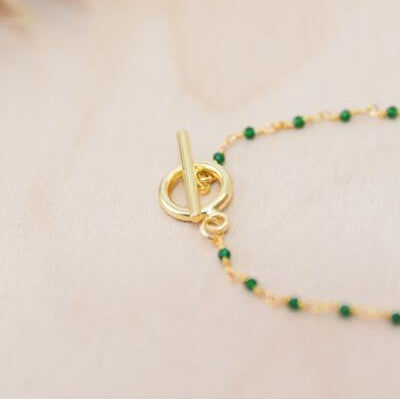 18K Toggle Evil Eye Emerald Stone Bracelet