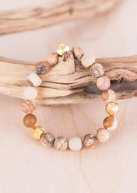 Naples Picture Jasper Gold Nugget Stretch Bracelet