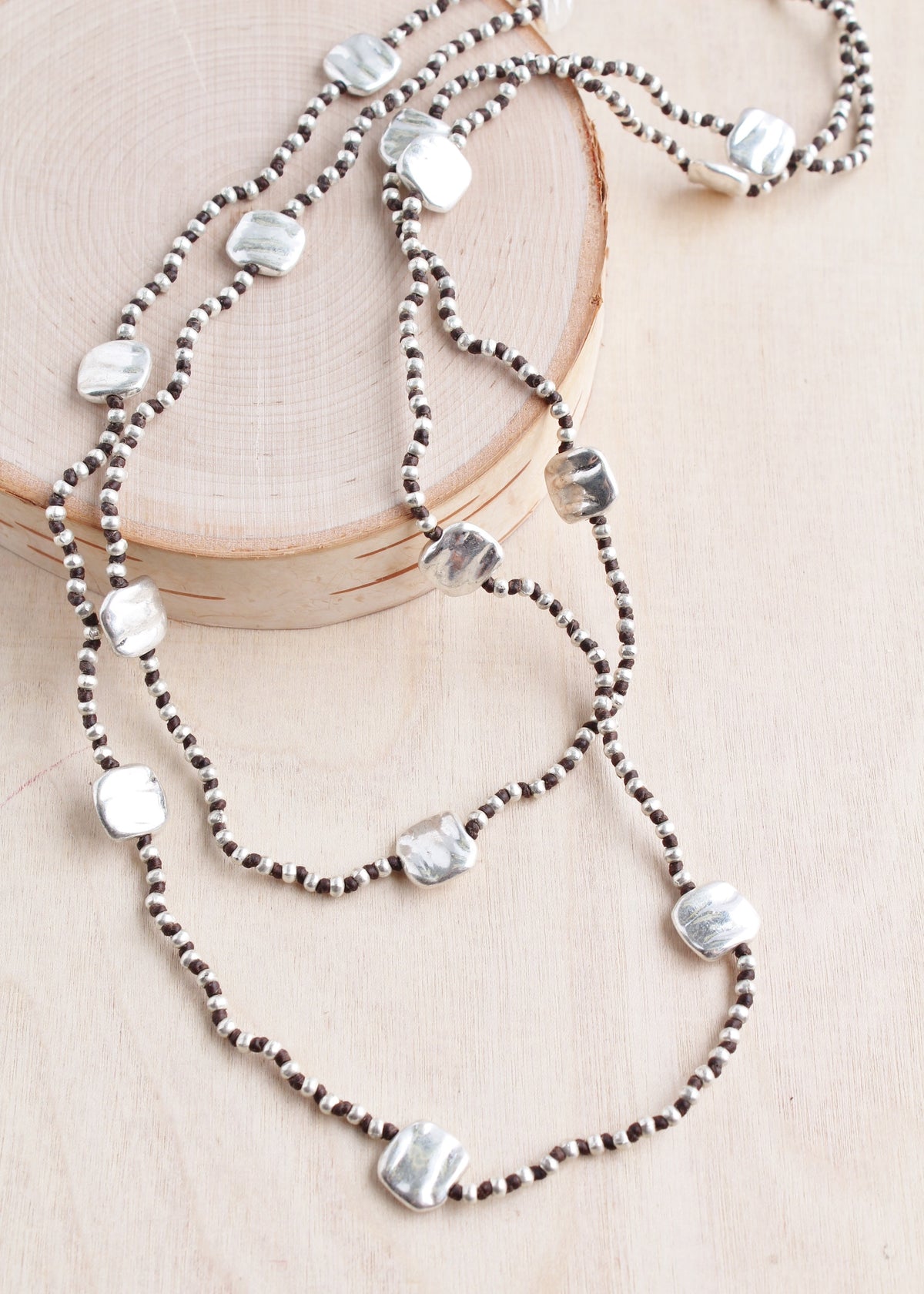 Hammered Square Layering Alloy Necklace