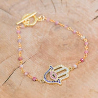 18K Toggle Hamsa Rhodonite Bracelet