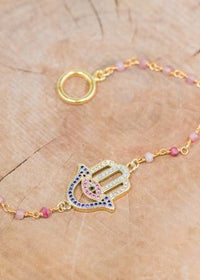 18K Toggle Hamsa Rhodonite Bracelet
