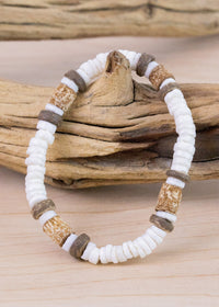 Kona Puka Shell Coconut & Cork Stretch Bracelet