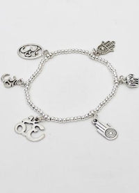 Ohm & Hamsa Charm Alloy Stretch Bracelet