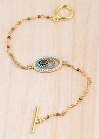 18K Toggle Round Evil Eye Indian Agate Bracelet | Shop Bali Queen
