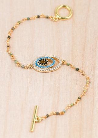 18K Toggle Round Evil Eye Indian Agate Bracelet | Shop Bali Queen