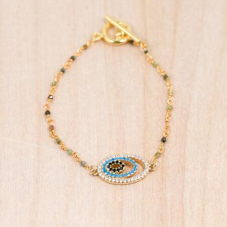 18K Toggle Round Evil Eye Indian Agate Bracelet | Shop Bali Queen