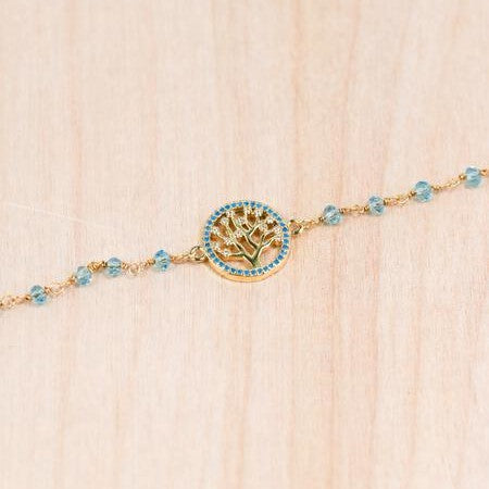 18K Toggle Tree of Life Aqua Bracelet